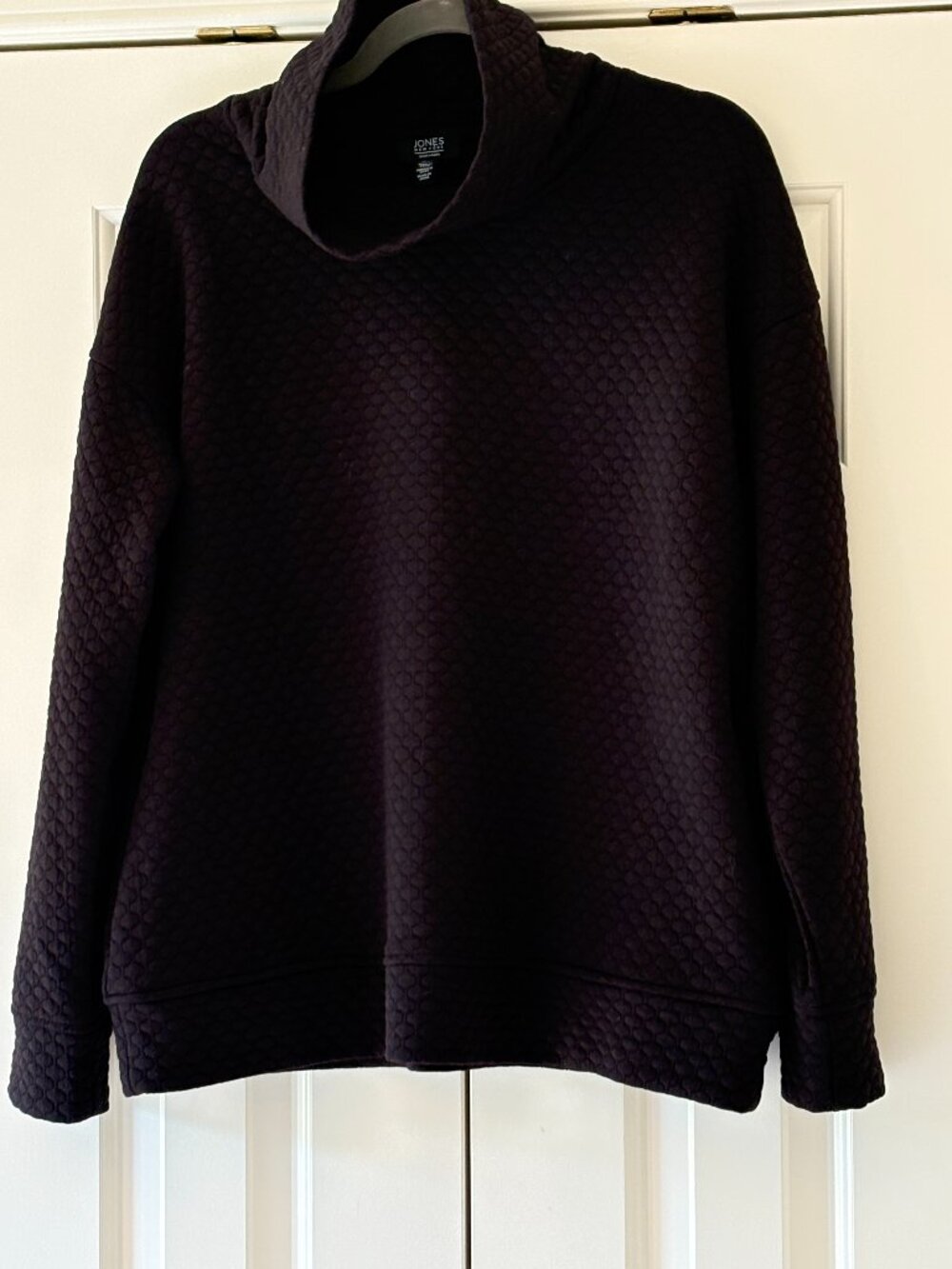 Jones New York Signature Black Quilted Relaxed Mockneck Pullover Sz L